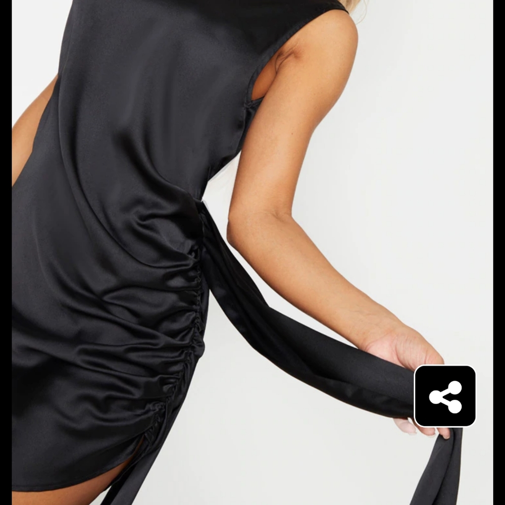 BLACK SATIN HIGH NECK SIDE DRESS - Picture 7 of 7